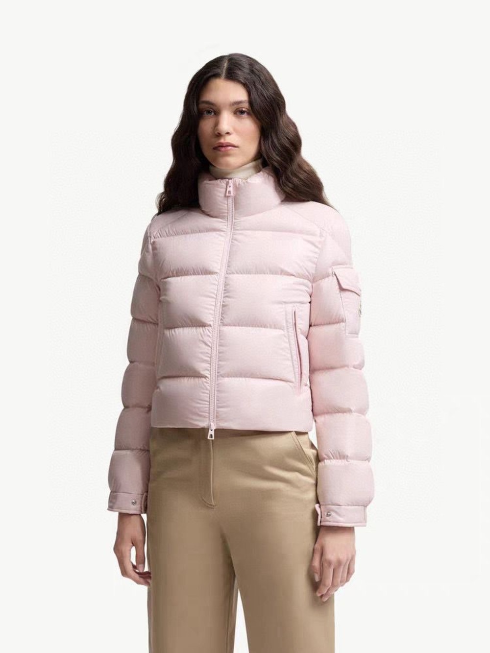 Moncler Pale Pink Cropped Down Puffer Jacket